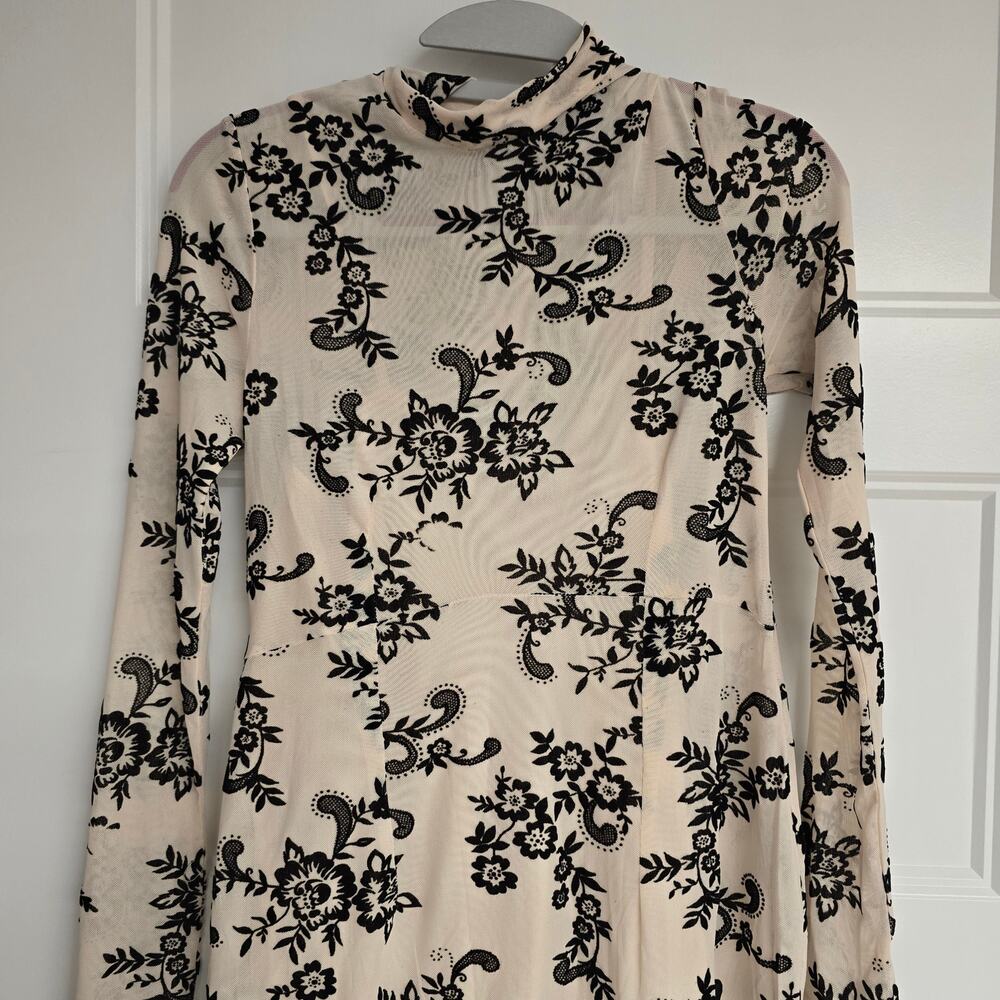 Women's Asos Cream & Black Paisley Sheer Bodycon Midi Turtleneck Dress | Size 6 - Picture 7 of 11
